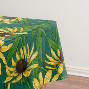 Mantel Rudbekia amarilla en verde oscuro