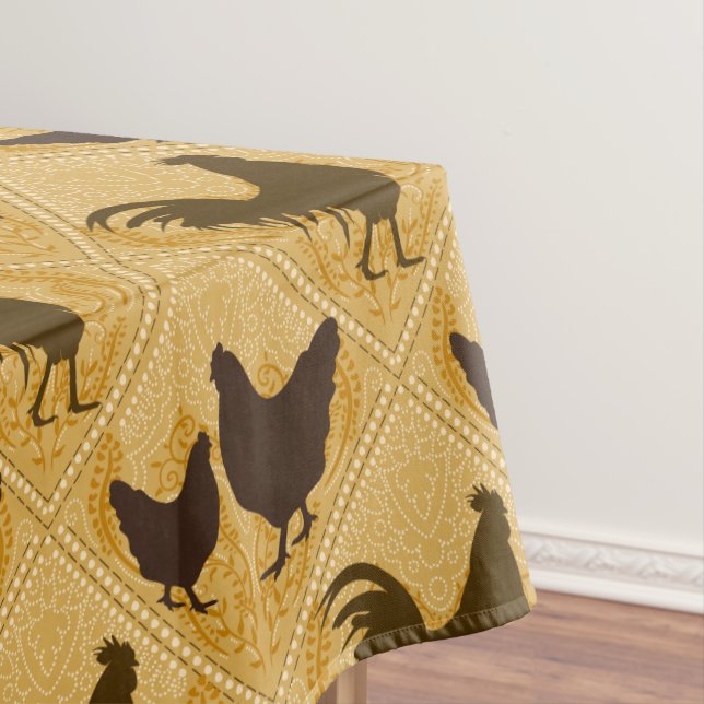 Mantel Rustic Farmhouse Hen Pattern – In Yellow  (In Situ)