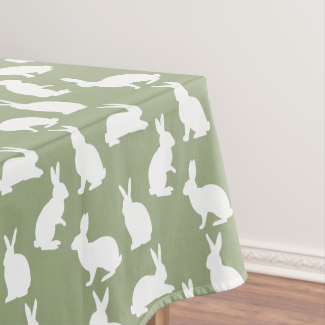 Mantel Sage Green And White Bunny Pattern Cute Easter (In Situ)