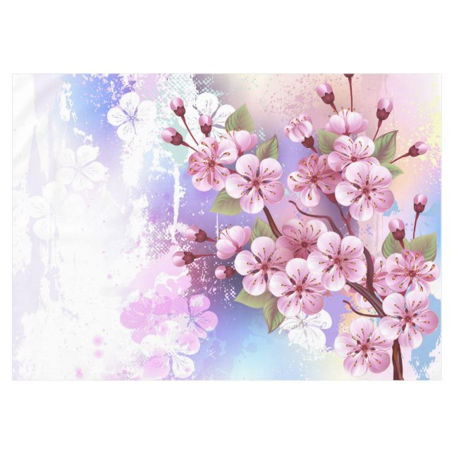Mantel Sakura rosa sobre fondo de pintura (Frente (Horizontal))