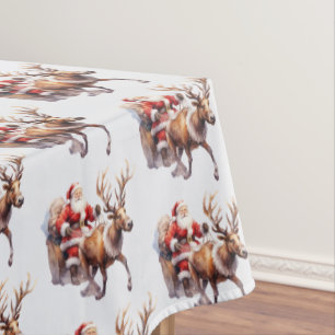 Mantel Santa Cláusula con un reno tirando de su trineo