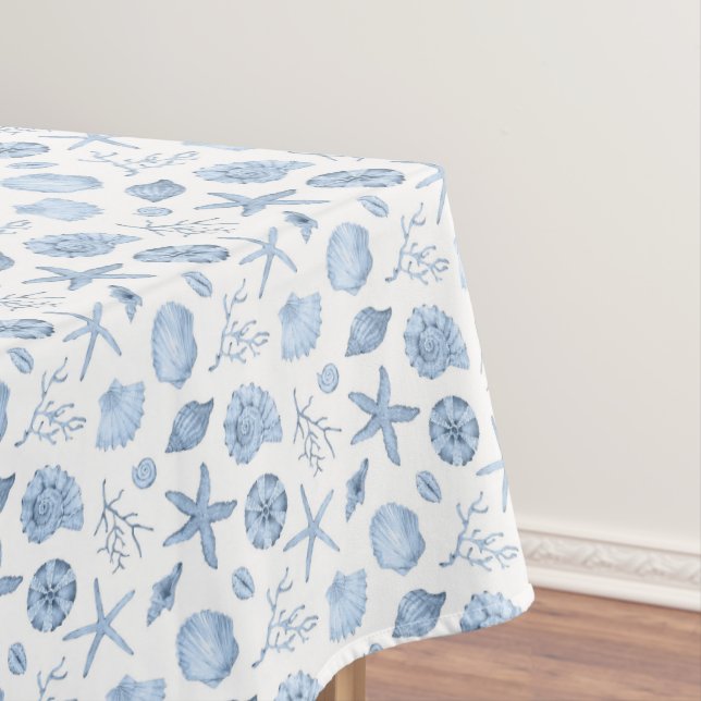 Mantel Seashells Blue Watercolor Seashore (In Situ)