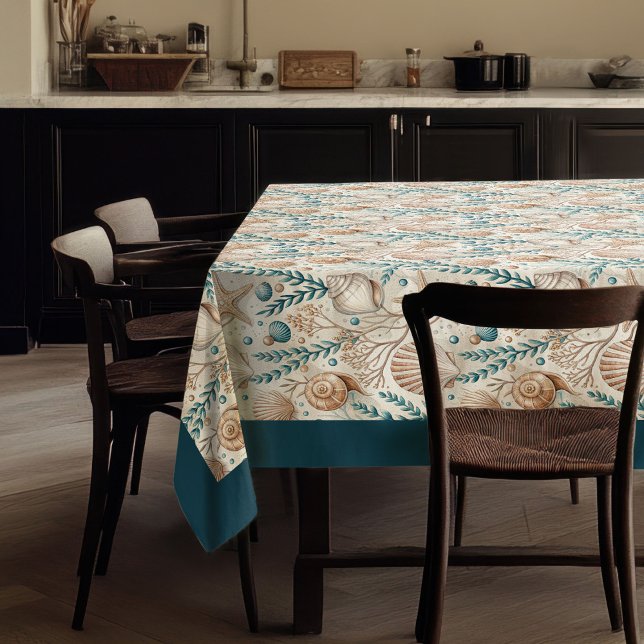 Mantel Seaside Seasheles Estrellas del mar marfil azul pa (Seaside Seashells Sea stars pastel blue ivory Tablecloth)