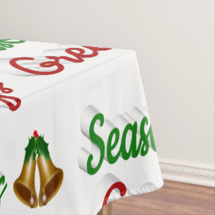 Mantel Seasons Greetings Bells Navidades guion rojo verde