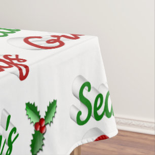 Mantel Seasons Greetings Holly Navidades guión verde rojo