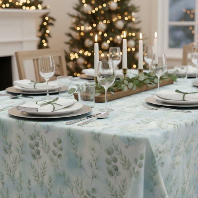 Mantel Serene Winter Botanical Table Linen (Soft watercolor holiday table cloth)
