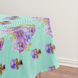 Mantel Shabby Chic Aqua Stripe Pansy Floral Tableclol