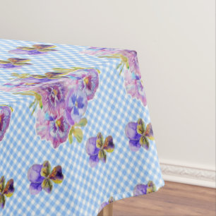 Mantel Shabby Chic Blue Gingham Pansy Floral Tablecloth