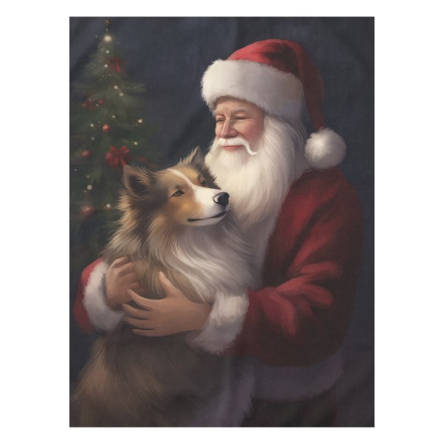 Mantel Shetland Sheepdog Santa Claus Navidades festivos (Anverso)