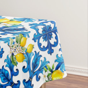 Mantel Siciliano, verano, limón, mosaico, azul