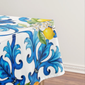 Mantel siciliano, verano, limón, mosaico, azul,