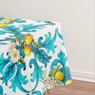 Mantel siciliano, verano, limón, mosaico, azul,