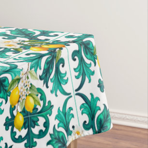Mantel siciliano, verano, limón, mosaico, verde,