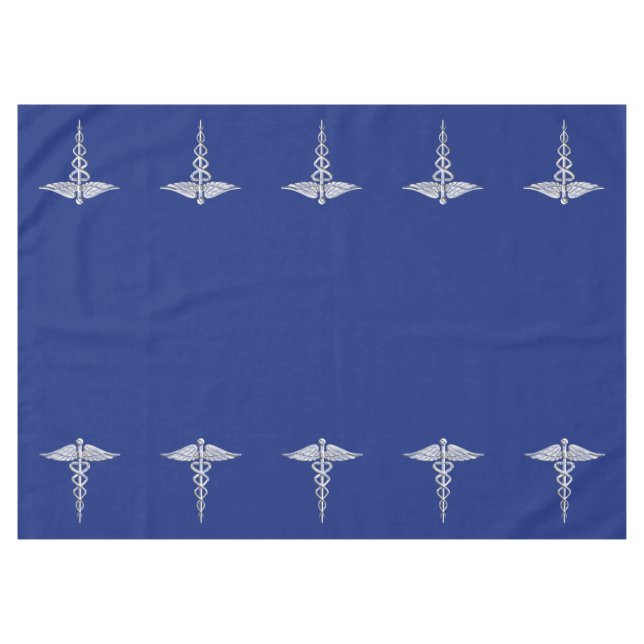 Mantel Símbolo médico cromado como Caduceus sobre azul ma (Frente (Horizontal))