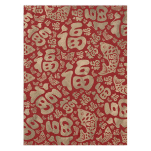 Mantel Símbolos afortunados chinos y peces Koi - Rojo y 