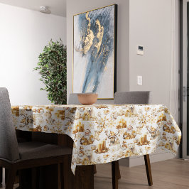 Mantel Símbolos de Navidades blancos y dorados