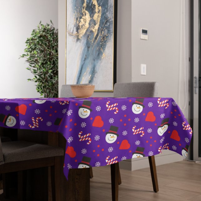 Mantel Snowflakes Snowman Candy Canes fondo azul (Snowflakes Snowman Candy Canes Blue Background Tablecloth)