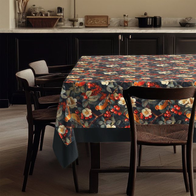 Mantel Sombrilla acogedora con aves otoñales y flores de  (Cozy Tablecloth with Fall Birds and Woodland Florals)