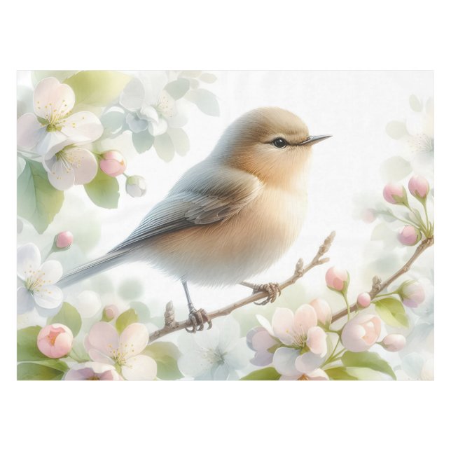 Mantel Spring Bird Cherry Blossom Floral Watercolor (Frente (Horizontal))