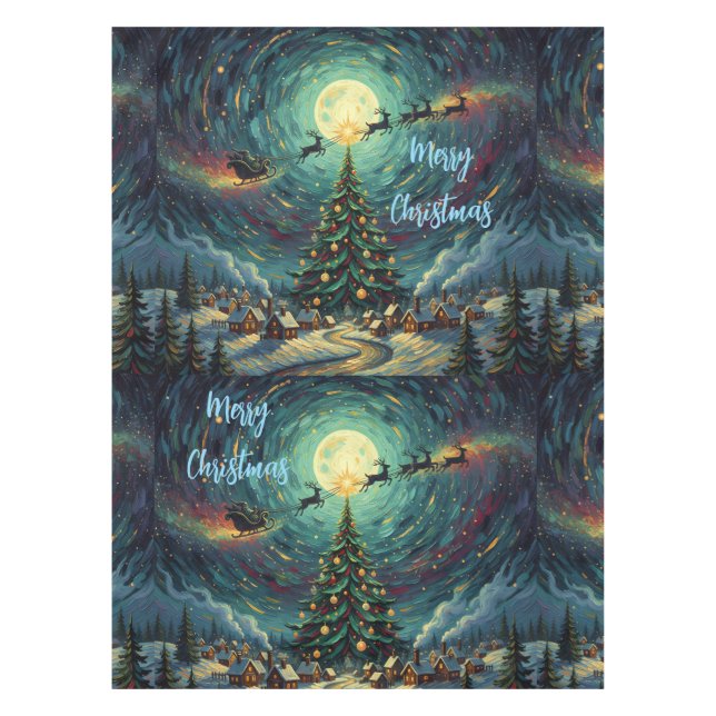 Mantel Starry Night Christmas Tablecloth 52x70 Santa (Anverso)