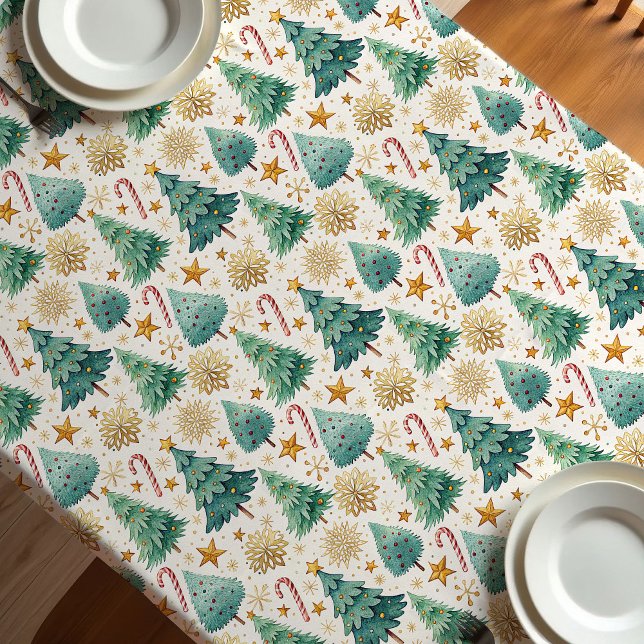 Mantel Stylish Christmas trees festive dining room decor (Stylish Christmas trees festive dining room decor Tablecloth)