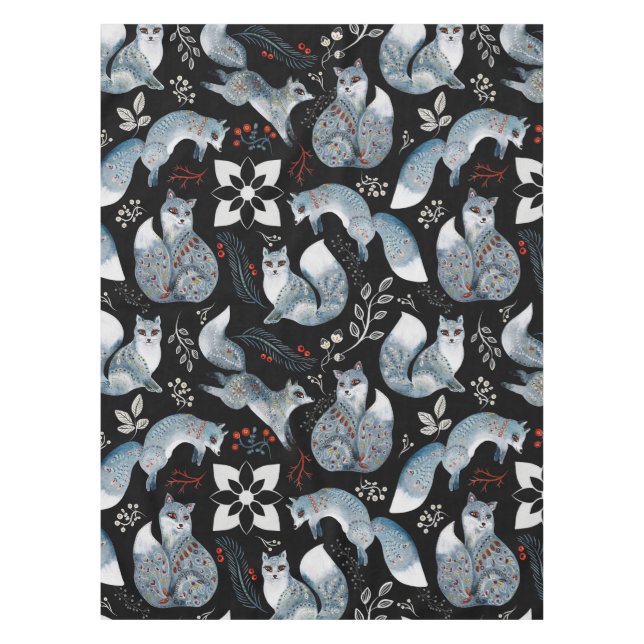 Mantel  Stylized blue foxes with intricate floral designs (Anverso)