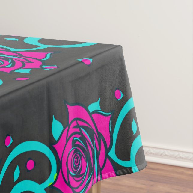 Mantel Stylized Roses In Bright Turquoise And Pink (In Situ)