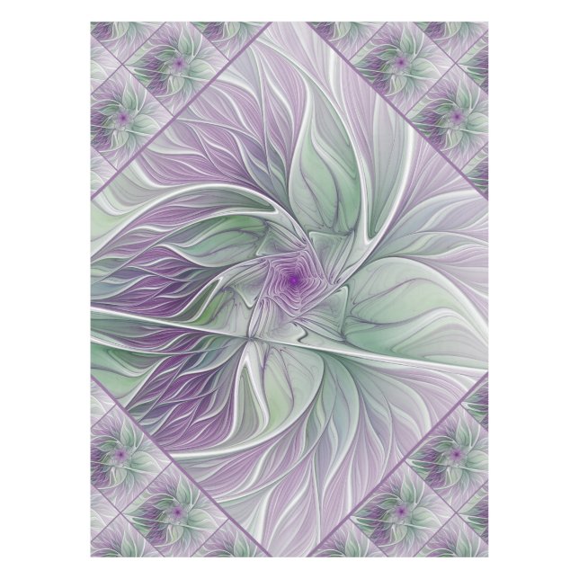 Mantel Sueño de flores, abstracto arte fractal verde púrp (Anverso)