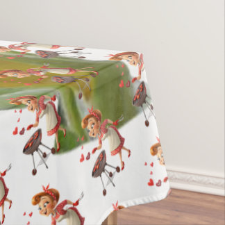 Mantel Sunflower Cooking Love Red Hearts White Tablecloth