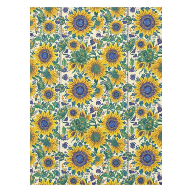 Mantel Sunflowers Ukrainian folk art motifs Tablecloth (Anverso)