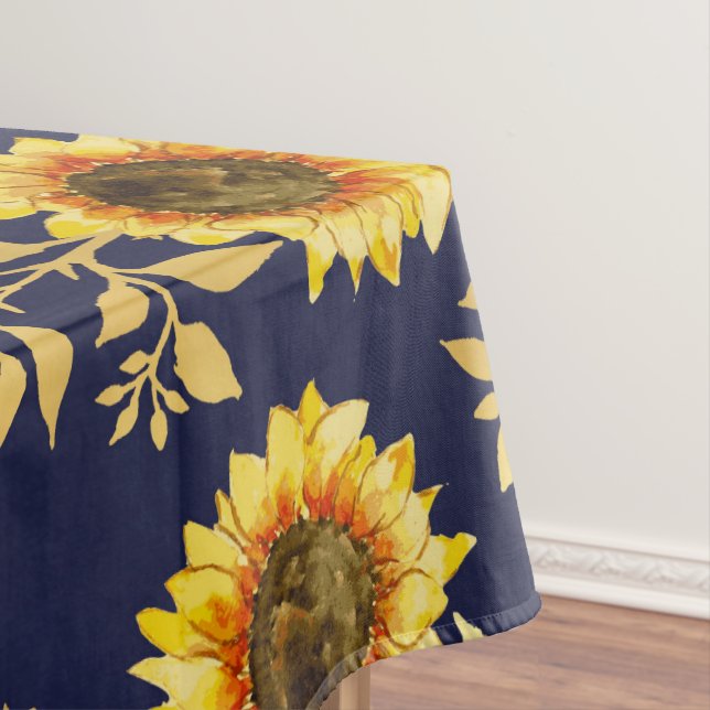 Mantel Sunny Yellow Gold Navy Sunflowers deja el patrón (In Situ)