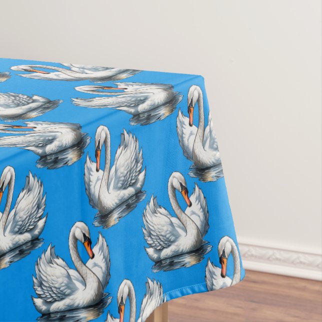 Mantel Swan Birds Pattern Design On Blue  (In Situ)