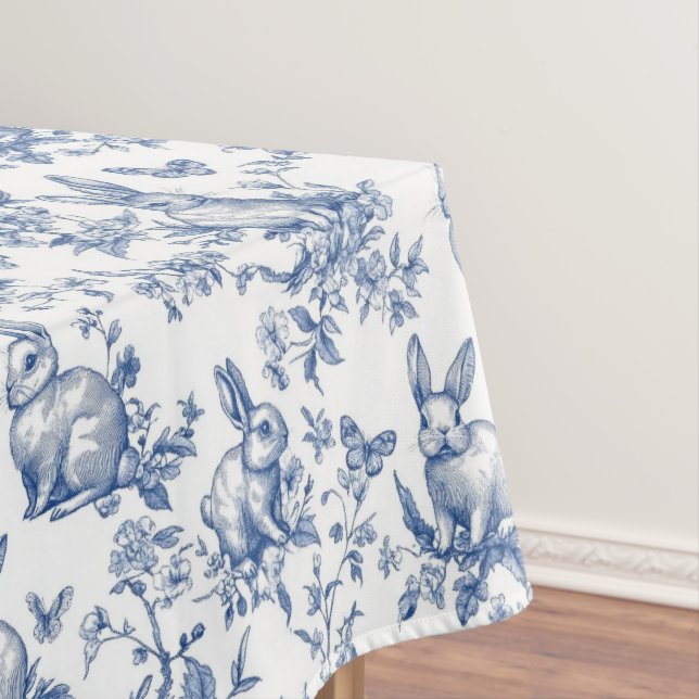 Mantel Sweet Blue Bunny Rabbits French Toile (In Situ)
