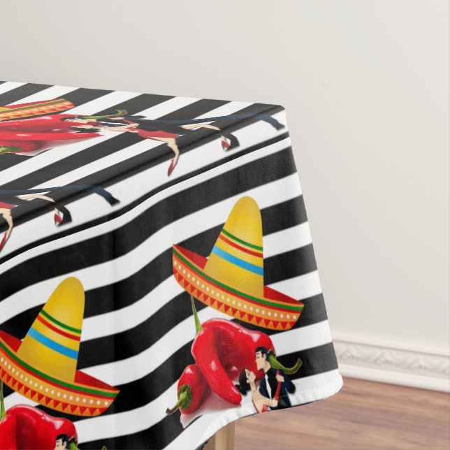 Mantel Tablecloso Black White Stripe Bailando Somebrero (In Situ)