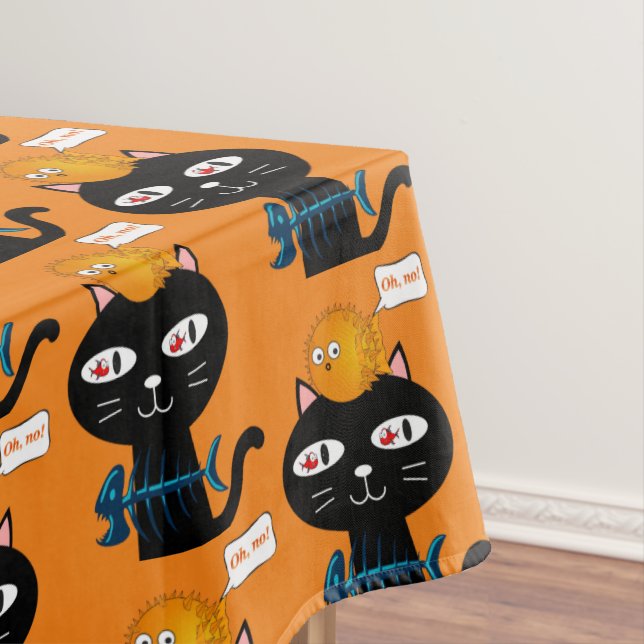 Mantel Tablecloso Naranja Black Cat Fishbone (In Situ)