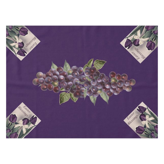Mantel Tablecloth 52x70 Bendiciones de Pascua Uvas y Tuli (Frente (Horizontal))