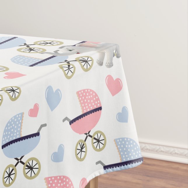 Mantel Tablecloth Baby Stroller Stork Pink Blue Elephant (In Situ)