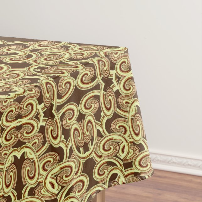 Mantel Tablecloth Brown & Yellow Swirls (In Situ)