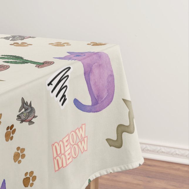 Mantel Tablecloth Cat Fish Cactus Paws Meow (In Situ)