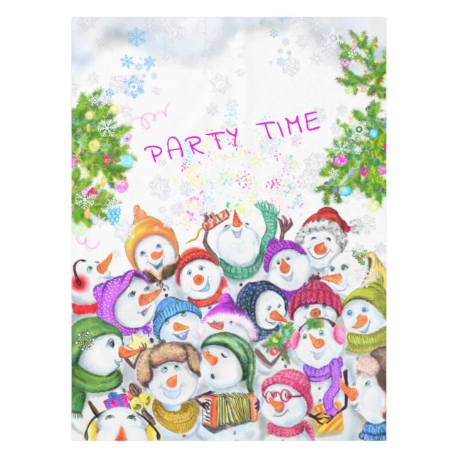 Mantel Tablecloth de Navidades de Snowmans felices (Anverso)
