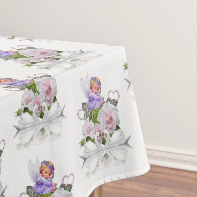 Mantel Tablecloth Floral Angel White Swans (In Situ)