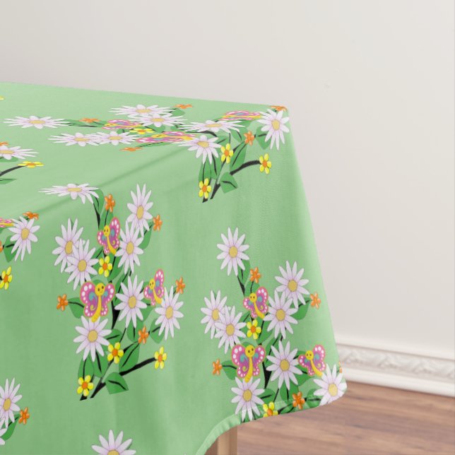 Mantel Tablecloth Green Bumblebee Floral (In Situ)