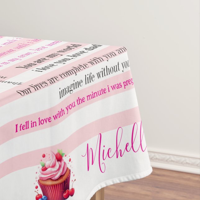 Mantel Tablecloth Pink & White Stripe Happy Birthday  (In Situ)