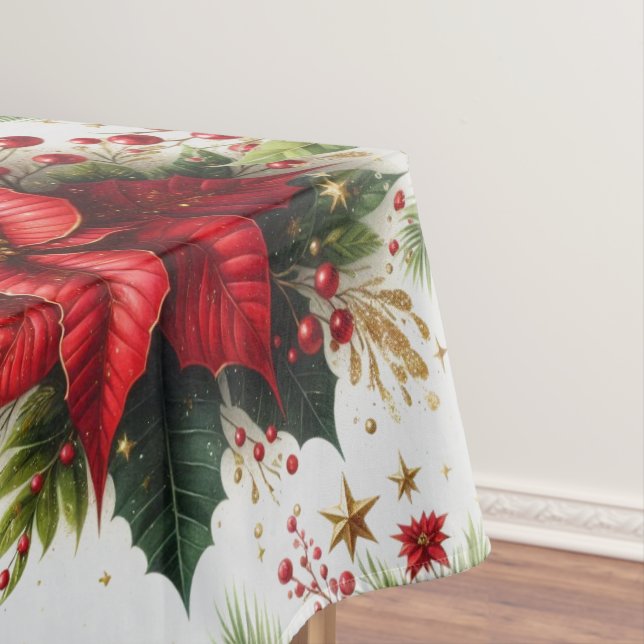 Mantel Tablecloth Purpurina de oro de la Poinsettia Roja (In Situ)