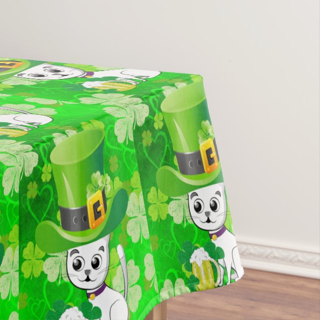 Mantel Tablecloth Saint Patrick's Day Cat Beer (In Situ)