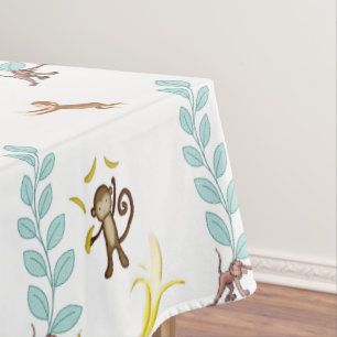 Mantel Tablecloth White Monkey Bananas