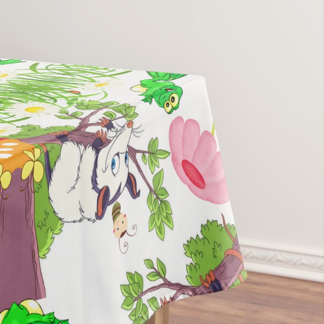 Mantel Tablecloth White Possum Chicks Rana Floral (In Situ)