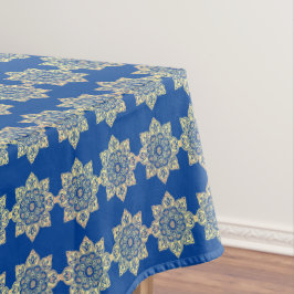 Mantel Tablero con medallones de oro en azul