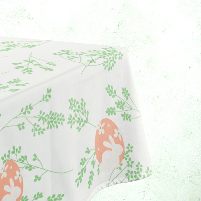 Mantel Tablero floral conejito de Pascua - Blanco y Verde (Easter Bunny Floral Tablecloth - White & Green)