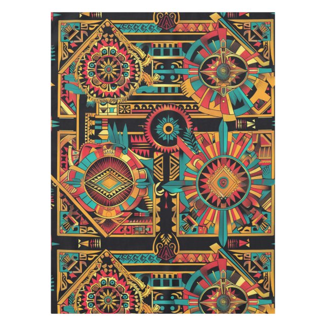 Mantel Tablero tradicional cian "azteca" tejido (Anverso)